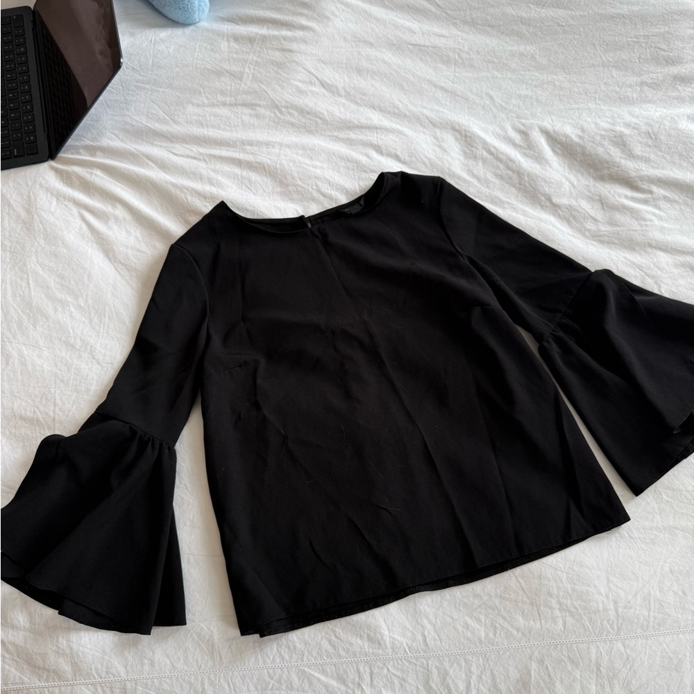 Topshop Black Bell-Sleeve Blouse